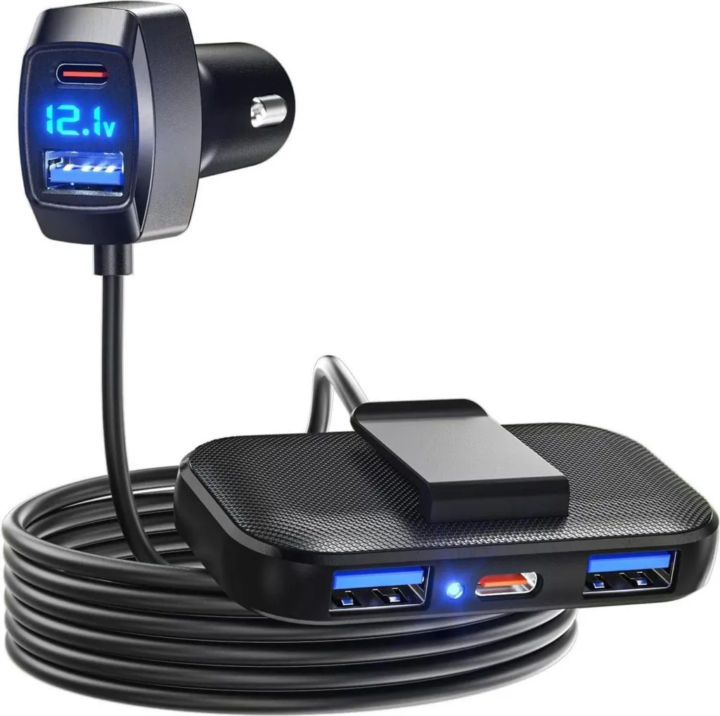 Caricatore Accendisigari 5 Porte USB 31W con Prolunga Cavo 1.5M