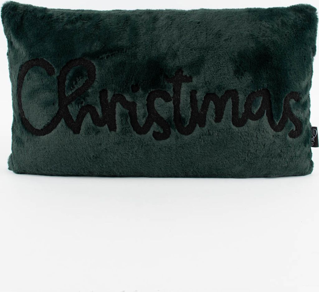 Deko Weihnachtskissen Christmas aus Plüsch dunkelgrün Produktbild 