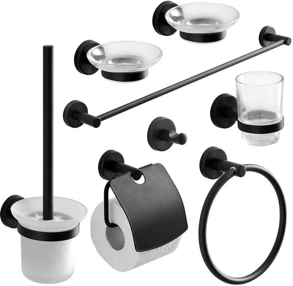 Set Accessori Bagno Nero Opaco 8 Pezzi | Arredo Moderno Necessay
