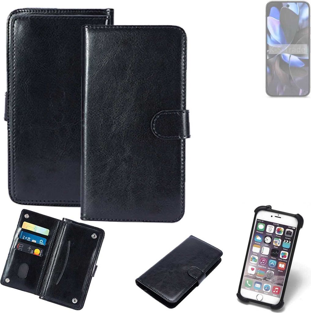 K-S-Trade 360° Hülle kompatibel mit Google Pixel 9 Pro XL schwarz Kunstleder Case BookCase WalletCase Kunstlederederhülle Handyhülle, Rundumschutz