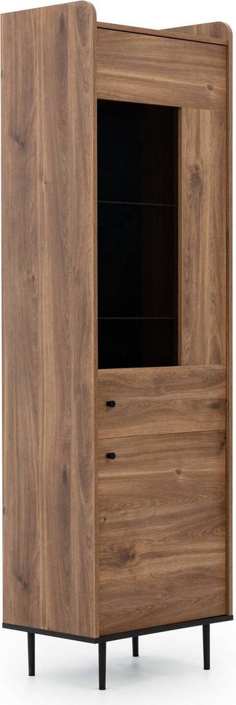 Standvitrine Nero WIT60, Standschrank mit Glastür, Bücherregal mit Metallfuße, Hochschrank Wohnzimmer (Farbe: Brandy Castello)