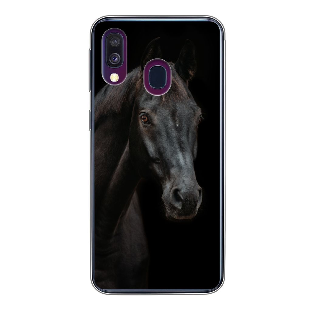 MuchoWow Handyhülle Schutzhülle Hülle für Samsung Galaxy A40 Pferd - Nutztier - Schwarz Silikon Softcase Handy Hülle - Handy-Tasche