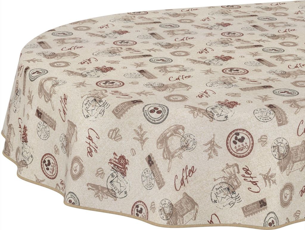 Tischdecke Genuß Kaffee Braun Oval 280x140cm Band Wasserabweisend abwaschbar