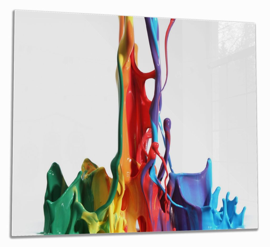 Wallario Herdabdeckplatte aus Glas, Größe 60 x 52 cm 1-teilig, Motiv Farbklecks von links - Bunte Farben auf Abwegen