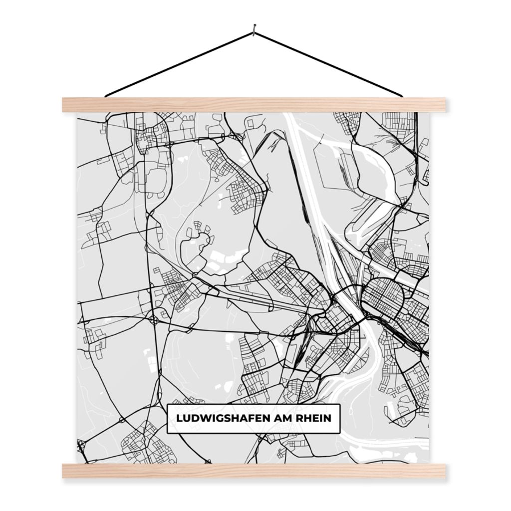 MuchoWow Textilposter Karte - Deutschland - Ludwigschafen Am Rhein - Karte - Stadtplan 120x120 cm mit holzfarbenen Rahmen - Textil-Poster