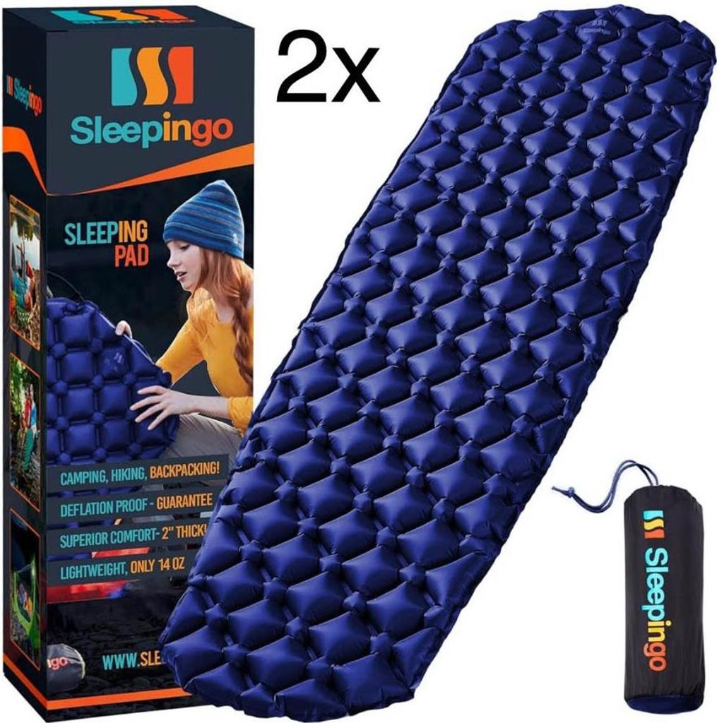 Isomatte, UL-Camping-2P, aufblasbare Luftmatratze, ultraleicht, kompakt, ideal für Rucksackreisen und Wandern, Farbe Blau, Set mit 2 Matten.