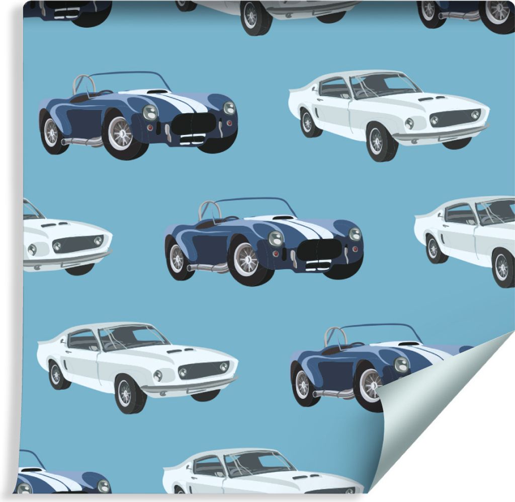 10m VLIES TAPETE Rolle Kinderzimmer Retro Autos Mustang Reise Weg XXL