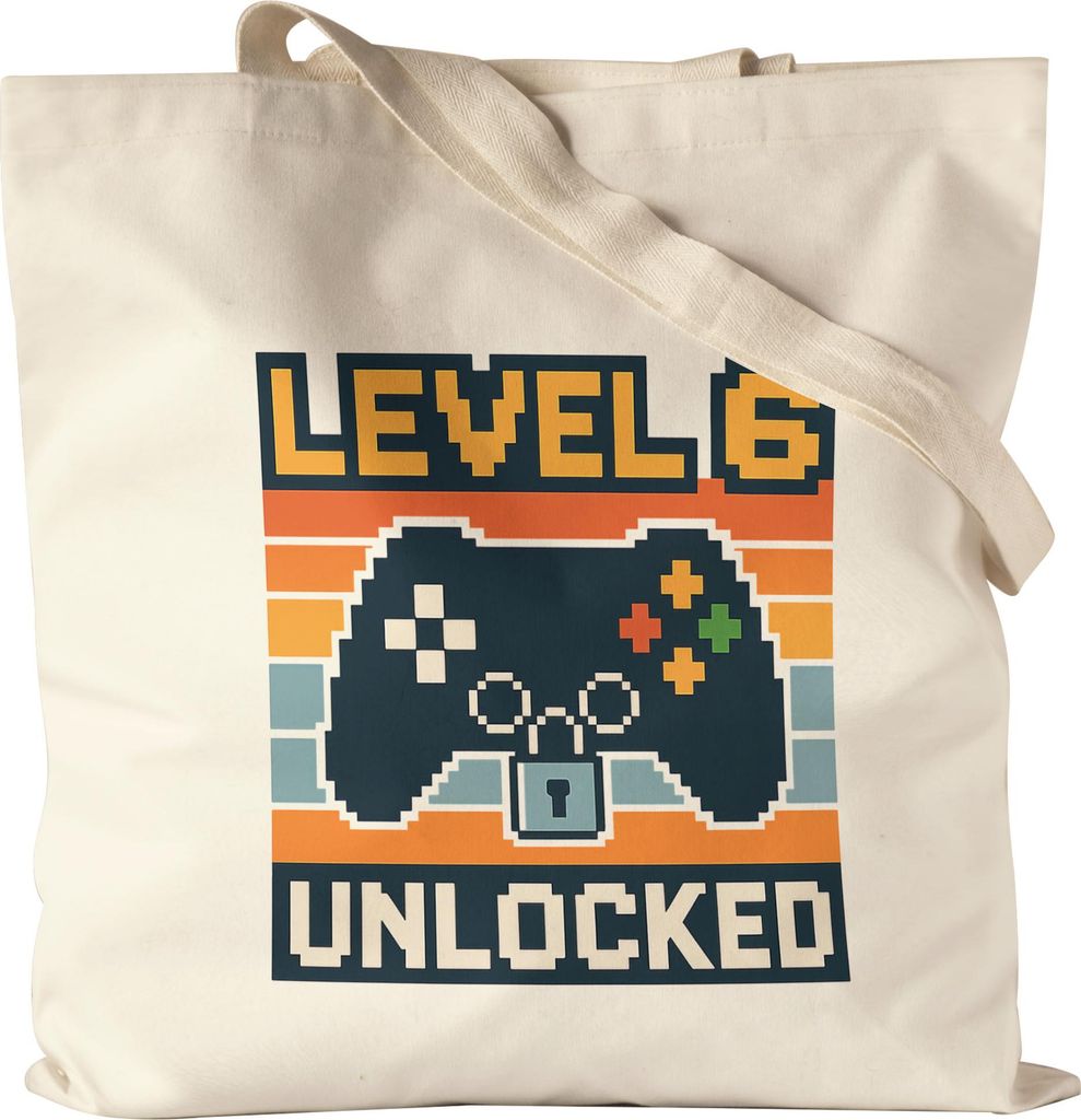 Level 6 Unlocked Tragetasche Jutebeutel Gamer Geschenkidee Kindergeburtstag Junge Mädchen Videospiel 6 Jahre