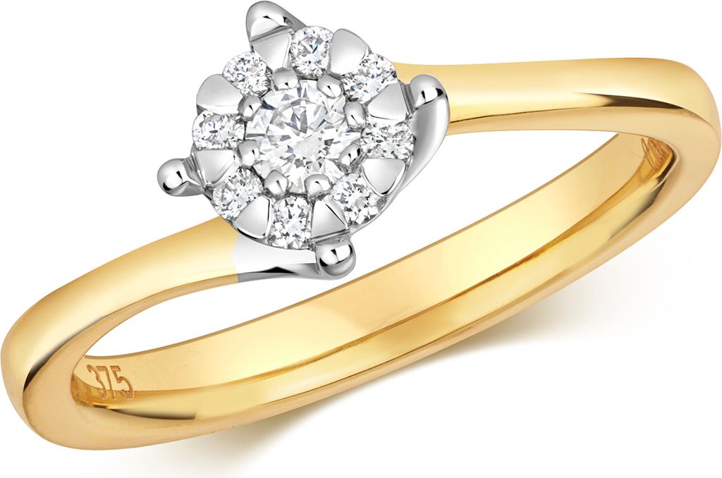 Funkelndes Feuer 9 Karat (375) Gold Damen - Diamant Solitärring Brillant-Schliff 0.18 Karat G - I1 I2, 51 (16.2); TRS316719KYRSL