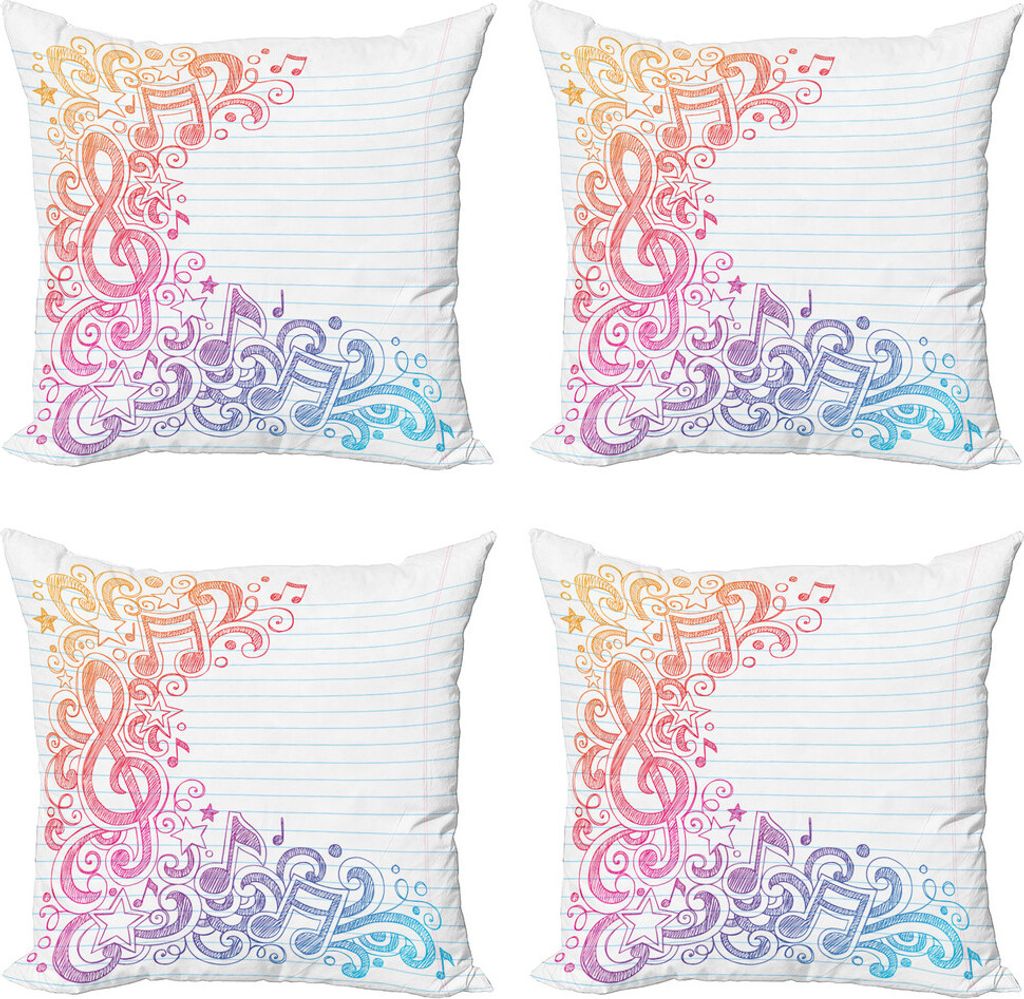 ABAKUHAUS Musiknote Kissenbezug Set (4 Stück), Hand Drawn wirbelt Stern, Moderner Doppelseitiger Digitaldruck, 50 cm x 50 cm, weiß Multicolor