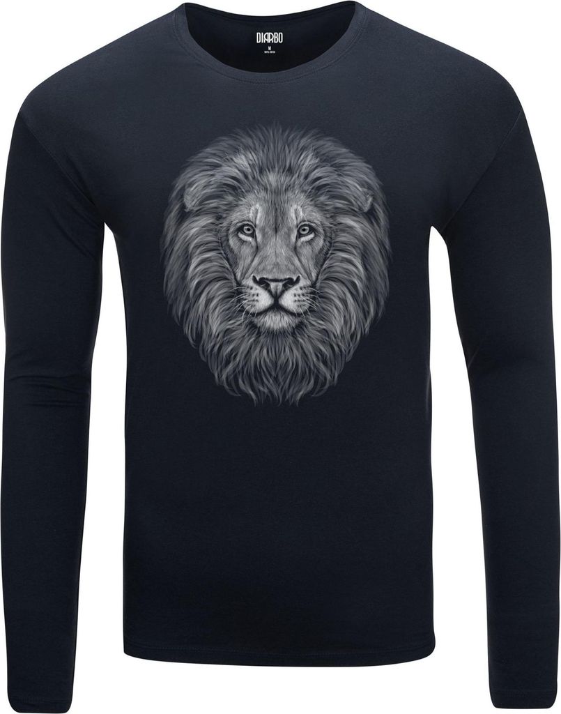 Herren Warm, Langarm-T-Shirt mit Druck Löwenkopf Dunkelblau Gr.M
