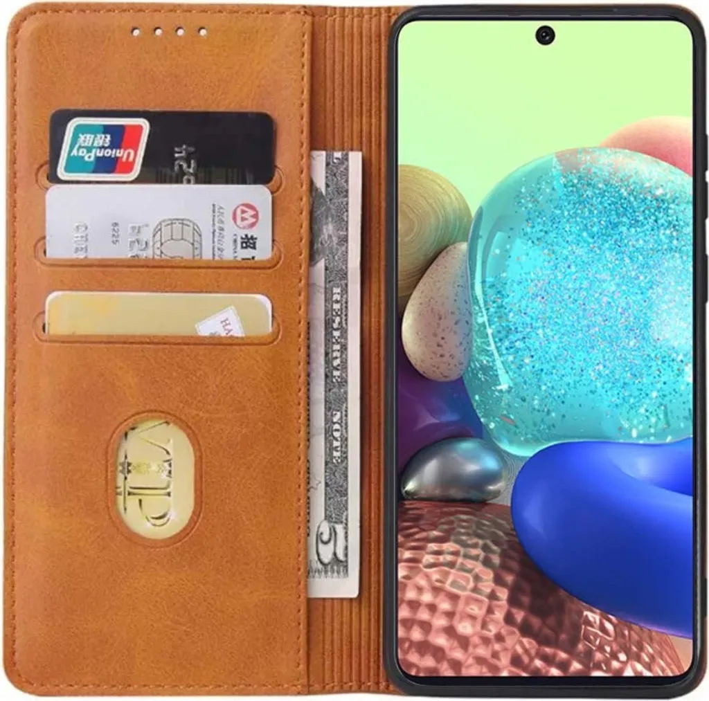 Smartphonica Samsung Galaxy A71 5G custodia in ecopelle con chiusura magnetica e porta carte a libro - Marrone