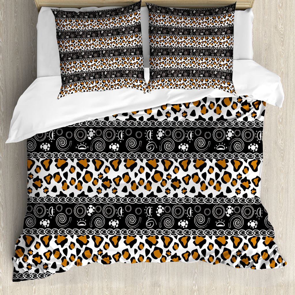 ABAKUHAUS Sambia Bettbezug, Gepard-Muster, Milbensicher Allergiker geeignet mit Kissenbezügen, 200 cm x 200 cm - 80 x 80 cm, Dunkelbraun Orange Weiß