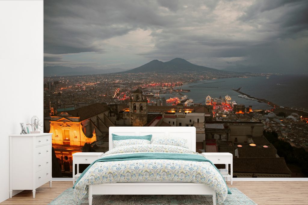 MuchoWow Fototapete für Wohnzimmer oder Schlafzimmer Wandtapete Vinyl Motivtapete Licht - Wolken - Neapel - Bucht - 420x280 cm - Zimmer für Kinder