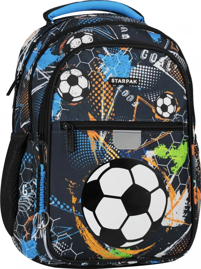 Cartable scolaire Football bleu avec compartiments spacieux pour l'école