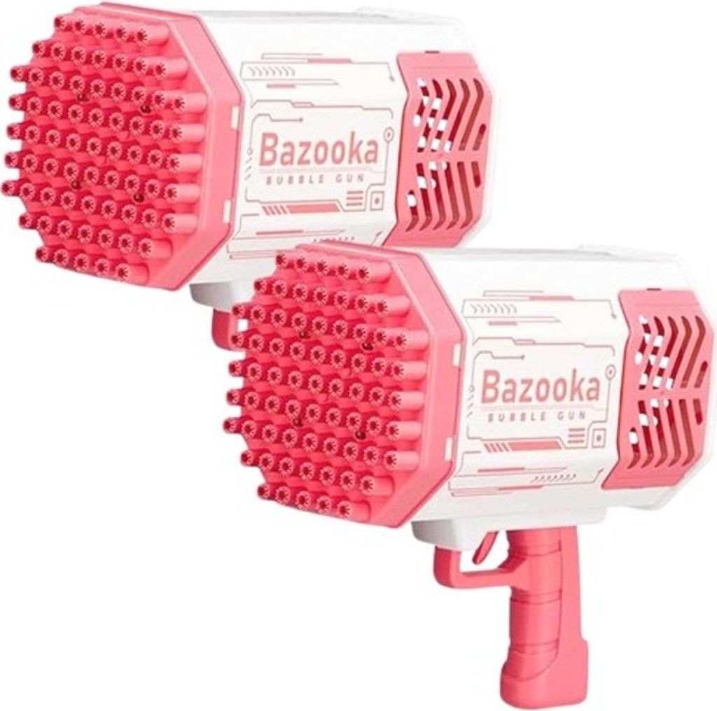 2er Pack 69-Loch Seifenblasenpistole mit bunten LED-Lichtern und Seifenblasenflüssigkeit 130 ml, 1+1 gratis - B2UBBLEPUFF Rosa