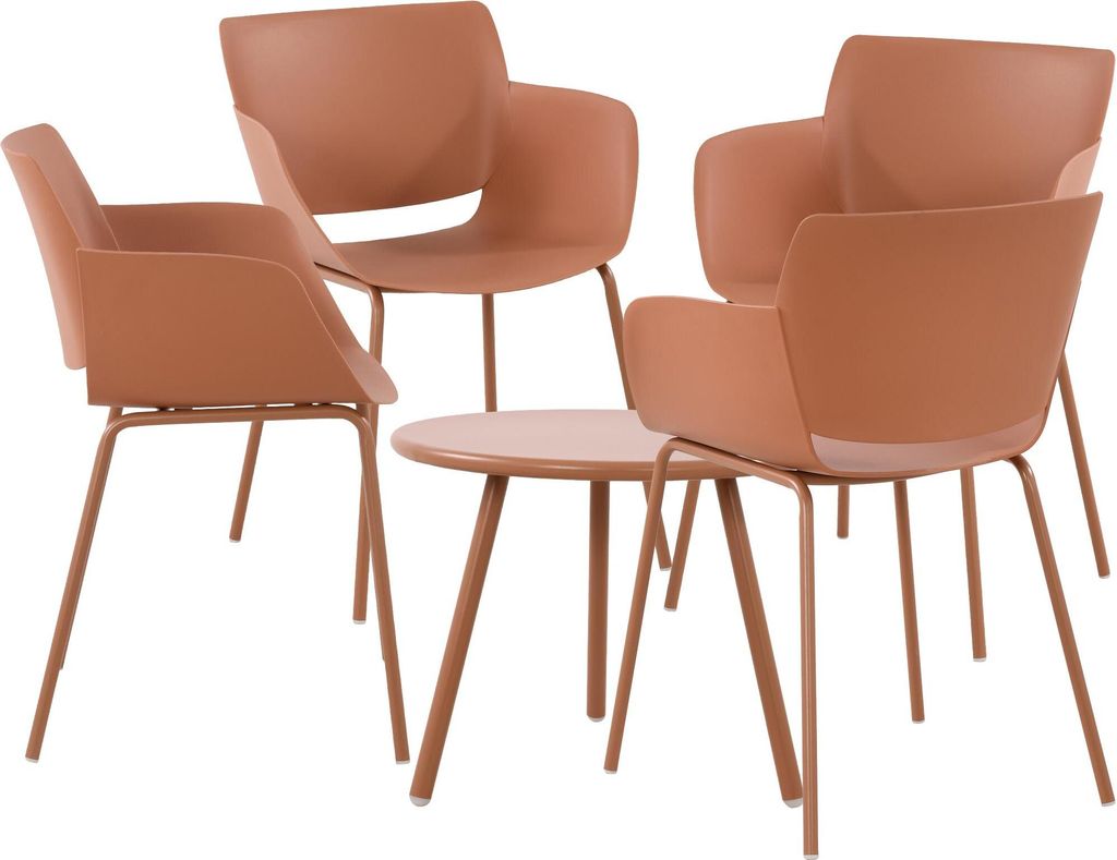 CLP Sitzgruppe Minota Set Tisch Minot Stühle Alpena wetterfest und UV-beständig terracotta 4 Stühle