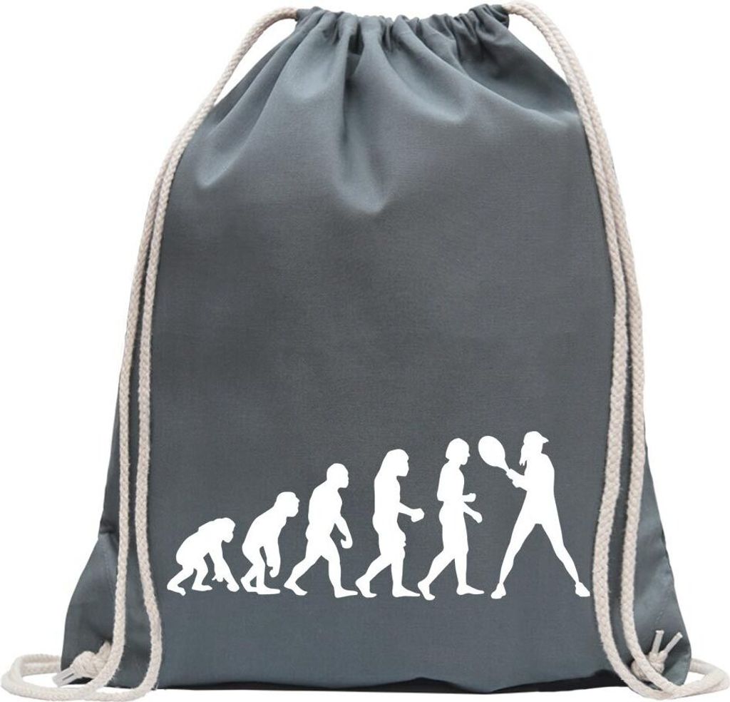 Kiwistar - Turnbeutel - stahlgrau - Evolution Tennis Spieler/in - Fun Rucksack Sport Beutel Gymsack Baumwolle mit Ziehgurt