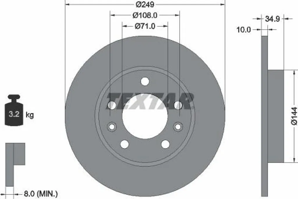 Disque de Frein pour Peugeot 308 TEXTAR 92269103 - Entretien Freinage OE