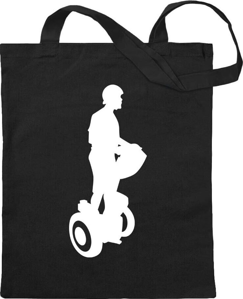 Kiwistar - Baumwolltasche - schwarz - Segway fahren Figur - Tragetasche Stoffbeutel Umhängetasche langer Henkel