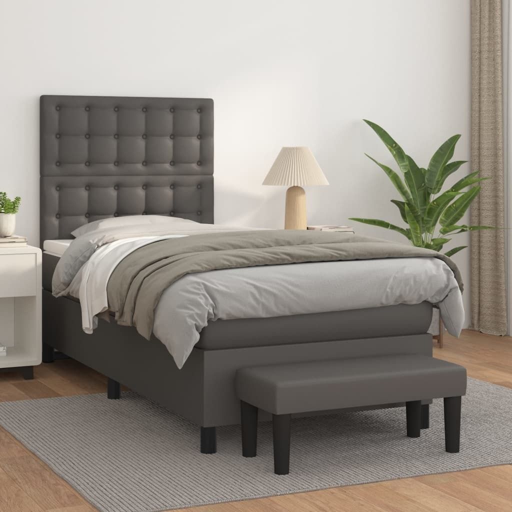 The Living Store Boxspringbett mit Matratze Grau 90x190 cm Kunstleder