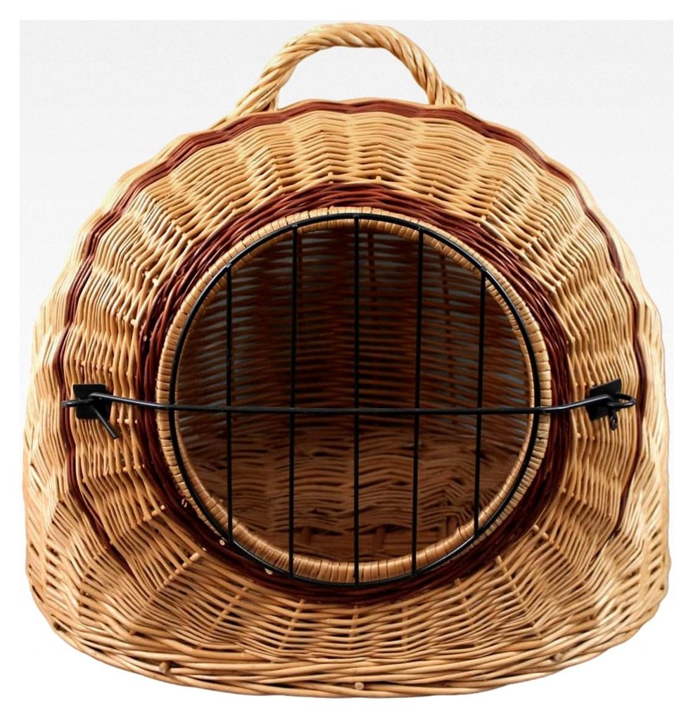 Weidenkorb Korbhöhle mit Gitter und Tragegriff – Maße 50x40x45 cm – Transporthöhle – Natürliche Farbe – Ohne Kopfkissen