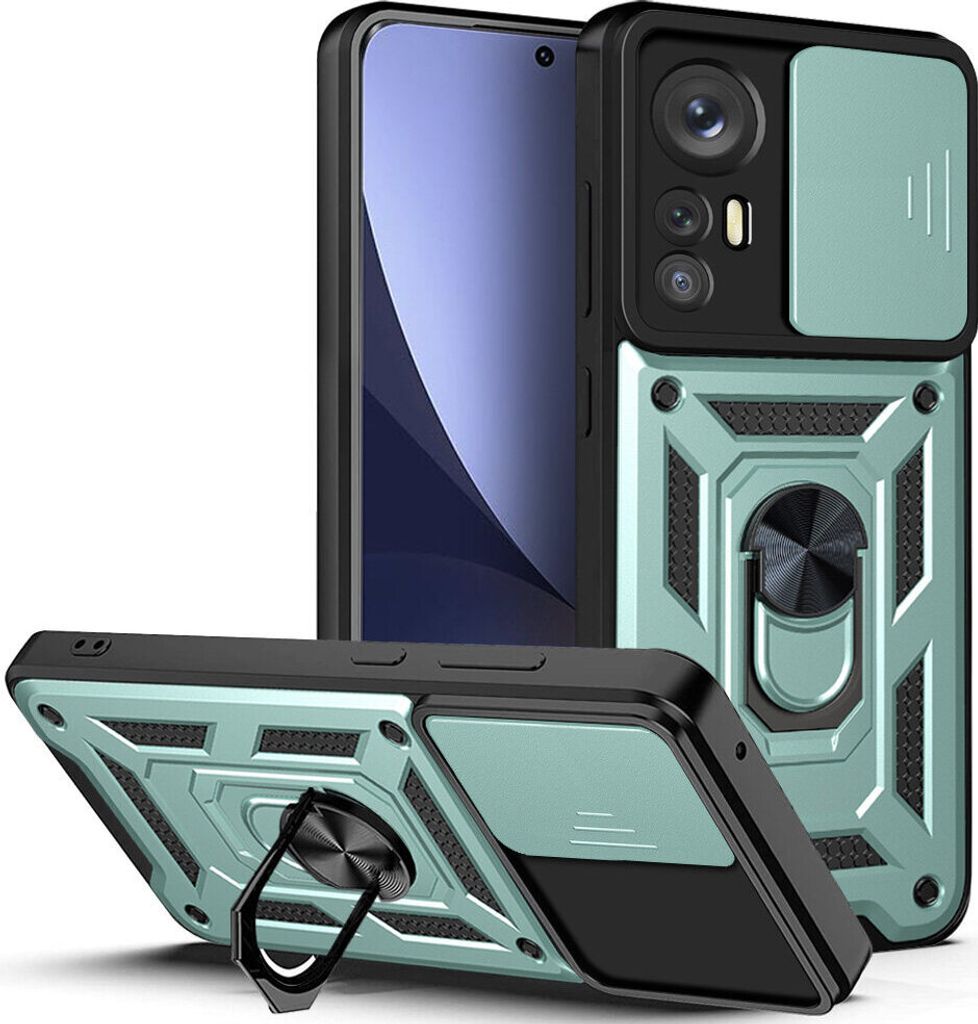 Xiaomi 12 Hülle mit Ring Ständer Halter Dia Kameraschutz TPU PC Schutzhülle für Xiaomi 12 / Xiaomi 12X Grün