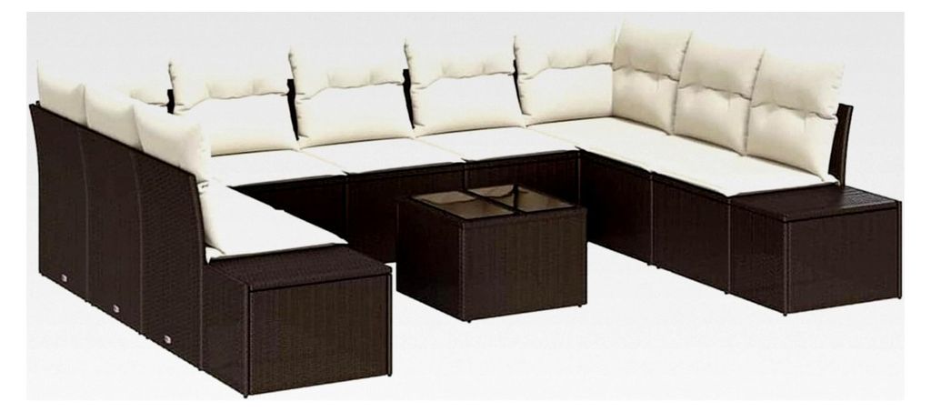 9-teiliges Garten-Sofa-Set mit Kissen in Grau aus Poly Rattan