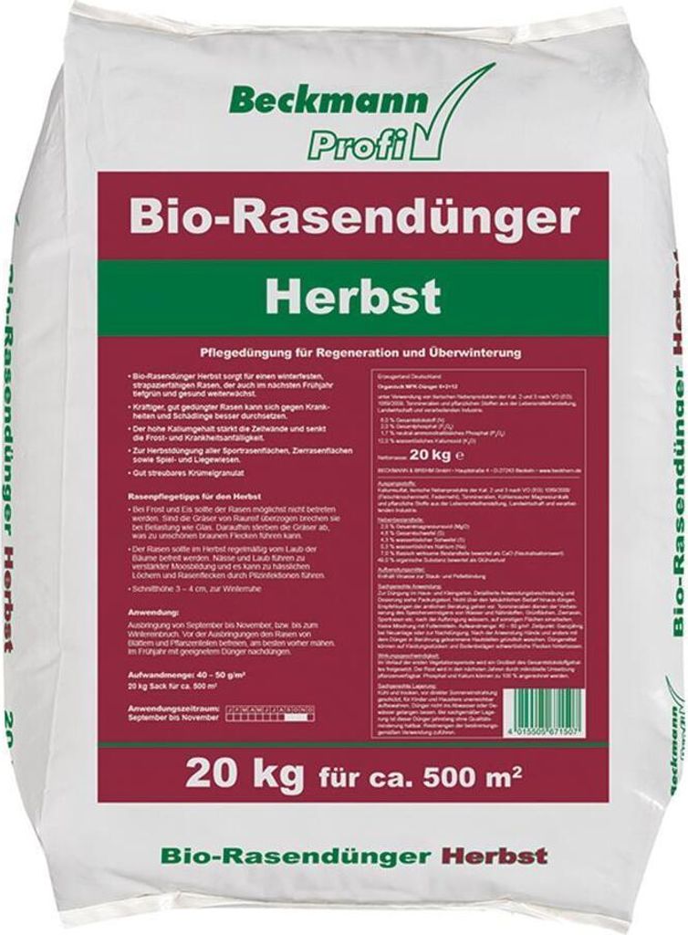 Rasendünger Herbst 6+2+12 20 kg Sack Herbstrasendünger Kaliumdünger