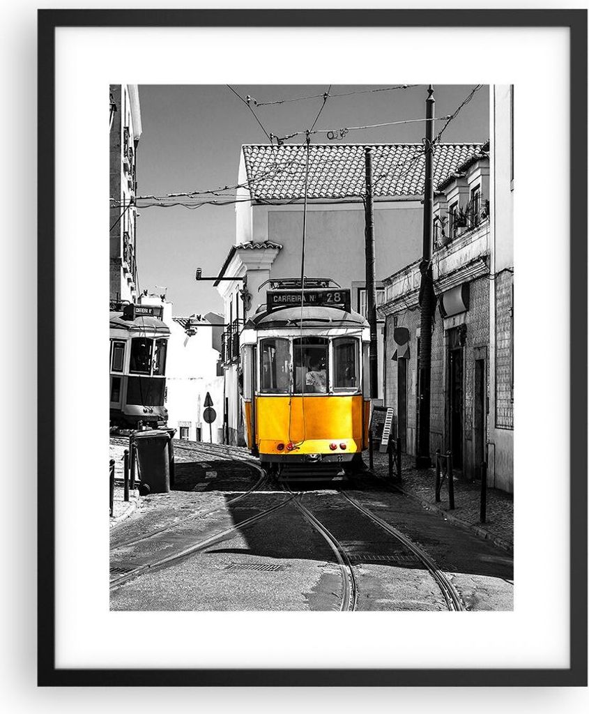 Gerahmtes Poster - Schwarzer Rahmen - Straßenbahn Portugal Lissabon - 40x50 cm - Wand Bild - Wanddeko - Wandbilder - Kunstposter - Wandposter - Bi...
