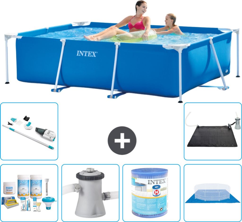 Intex-Schwimmbecken mit rechteckigem Rahmen – 220 x 150 x 60 cm – Blau – im Lieferumfang enthalten Wartungspaket - Filterpumpe für Schwimmba...
