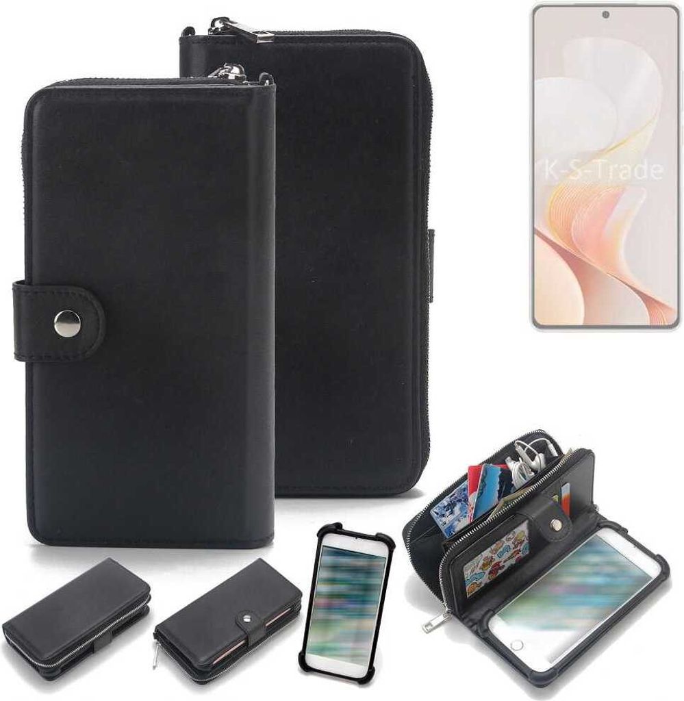 K-S-Trade 2in1 Handyhülle Schutzhülle kompatibel mit Vivo S19 Pro & Portemonnee Cover Handy Hülle Case Etui Geldbörse Wallet Bookstyle Hülle
