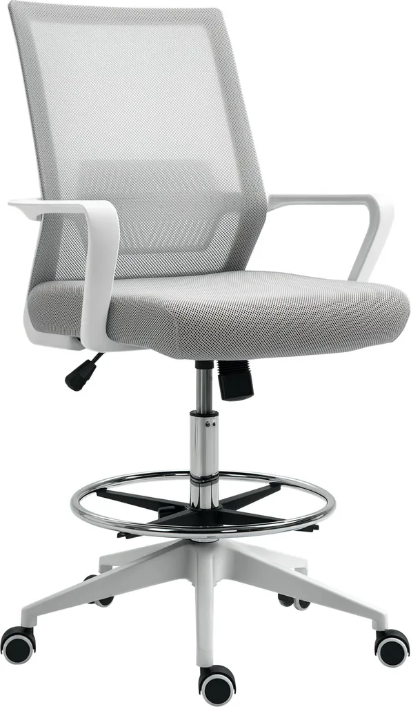 Siège de Bureau Haute Taille Respirant Gris et Blanc Vinsetto 64L cm