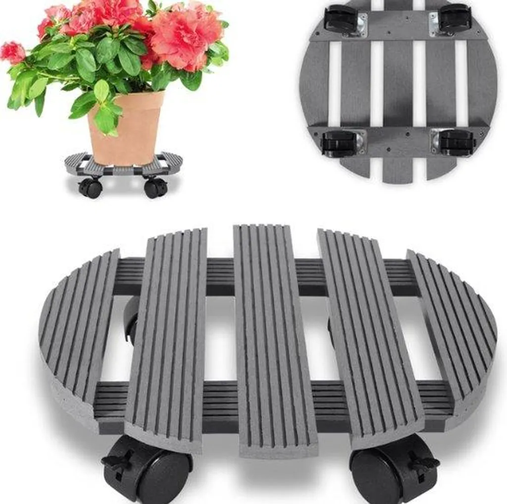 Support à roulettes rond pour pot de fleur gris 80 kg - Déplacement