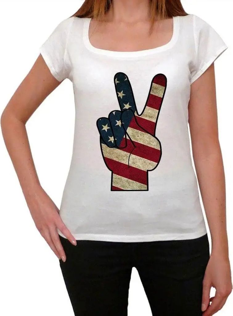 Damen Grafik T-Shirt Frieden usa – Peace Usa – Öko-Verantwortlich Vintage Jahrgang Kurzarm Lustige Druck Geburtstag Geschenk Frau