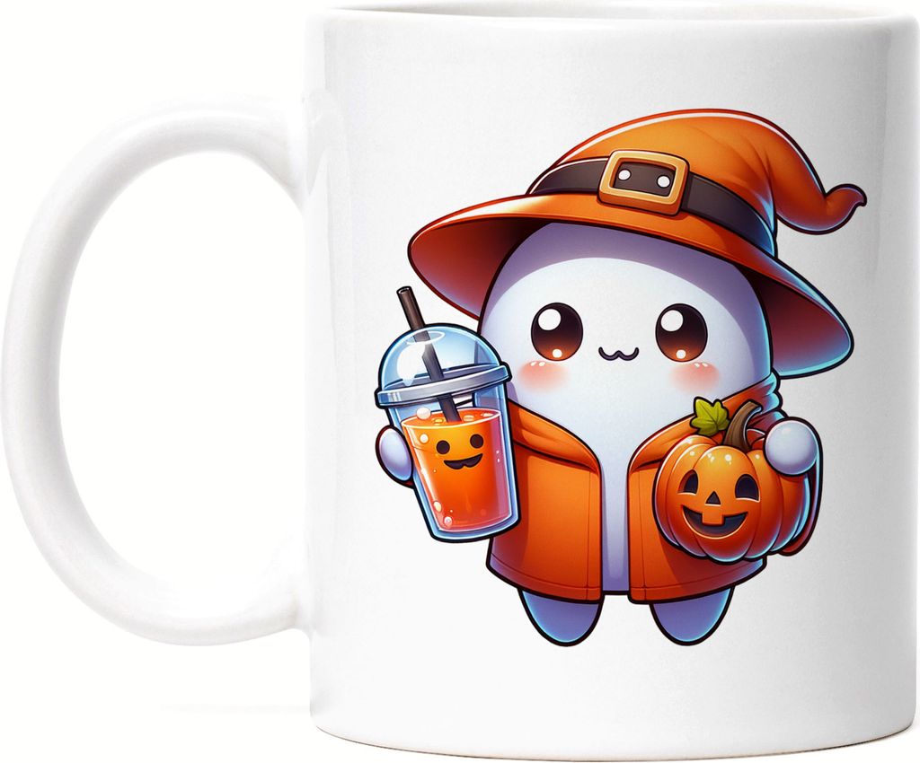 Süßer Geist Halloween Tasse weiß Kürbis Hexenhut Halloween-Drink Kawaii