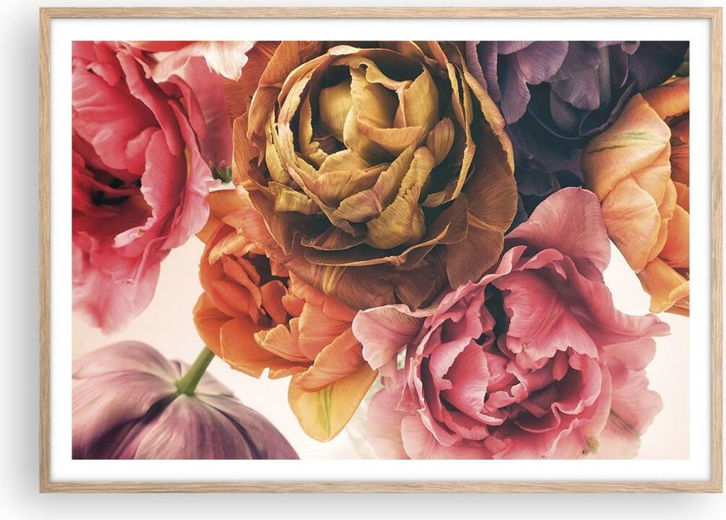 Gerahmtes Poster - Rahmen in heller Eiche - Blumenstrauß Blumen Braut - 100x70 cm - Wand Bild - Wanddeko - Wandbilder - Kunstposter - Wandposter -...