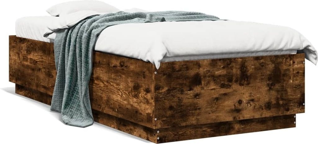 Maison Exclusive - Bettgestell mit LED Räuchereiche 90x200 cm Holzwerkstoff
