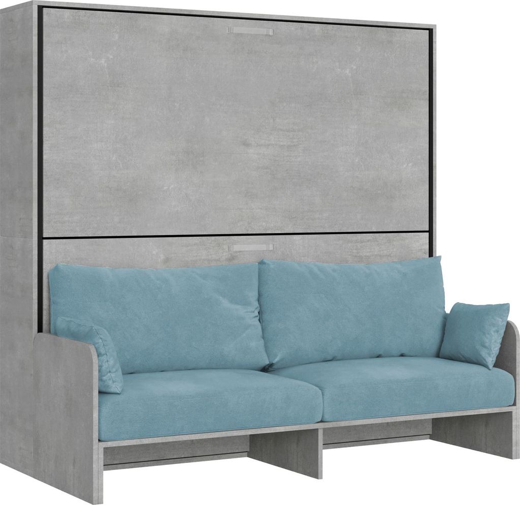 Kando Doppel-Schrankbett mit Betonsofa, hellblau