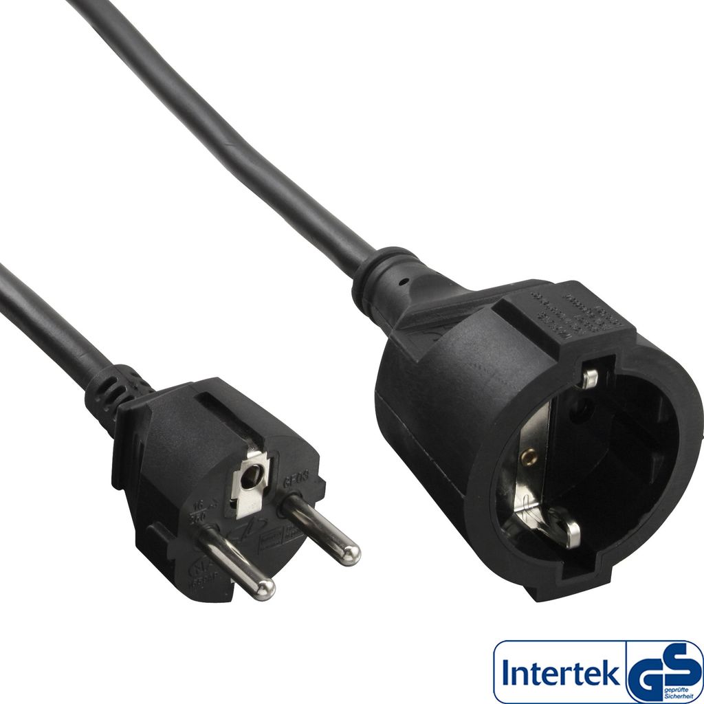 InLine Strom-Verlängerung Schutzkontakt Stecker / Buchse, schwarz, 15m (16410D)
