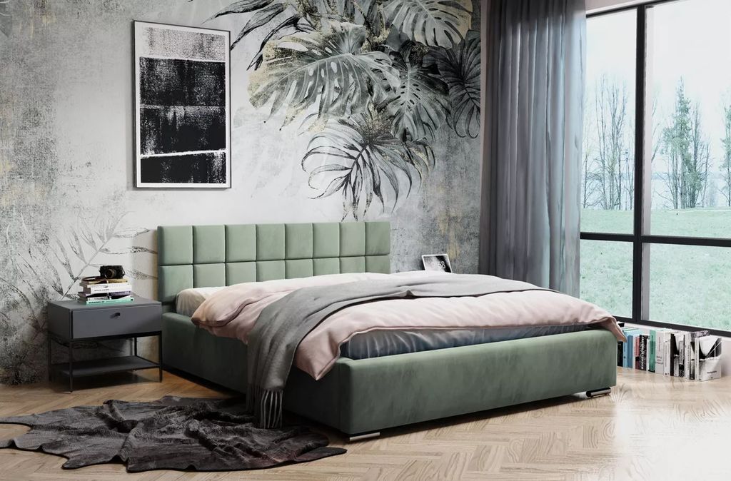 Polsterbett 180x200 RICARDINA 2 mit gestepptem Kopfteil - mint