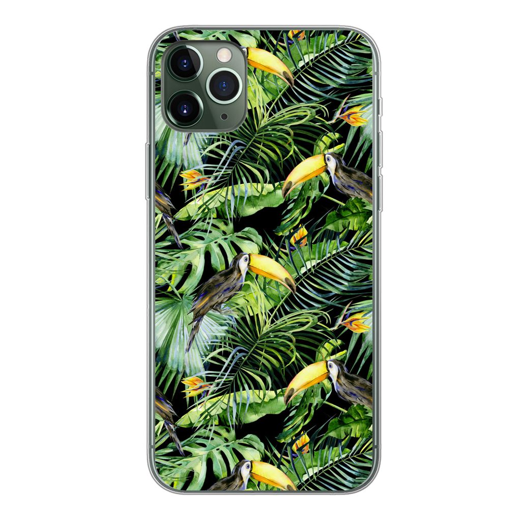 MuchoWow Handyhülle Schutzhülle Hülle für iPhone 11 Pro Max Tukan - Muster - Pflanzen Silikon Softcase Handy Hülle - Schutz