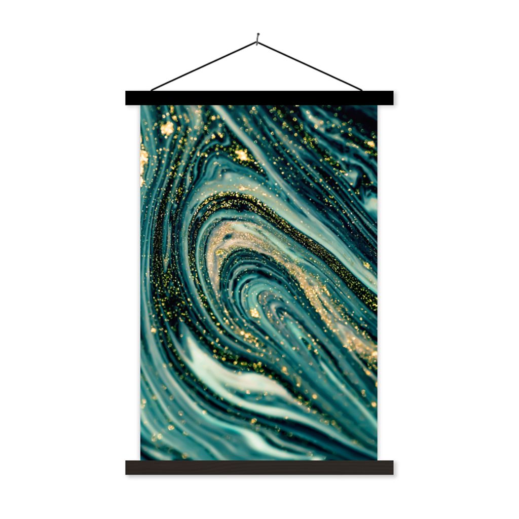 MuchoWow Textilposter Marmoroptik - Luxus - Gold - Türkis - Glitzer 120x180 cm mit schwarzem Rahmen - Fotos