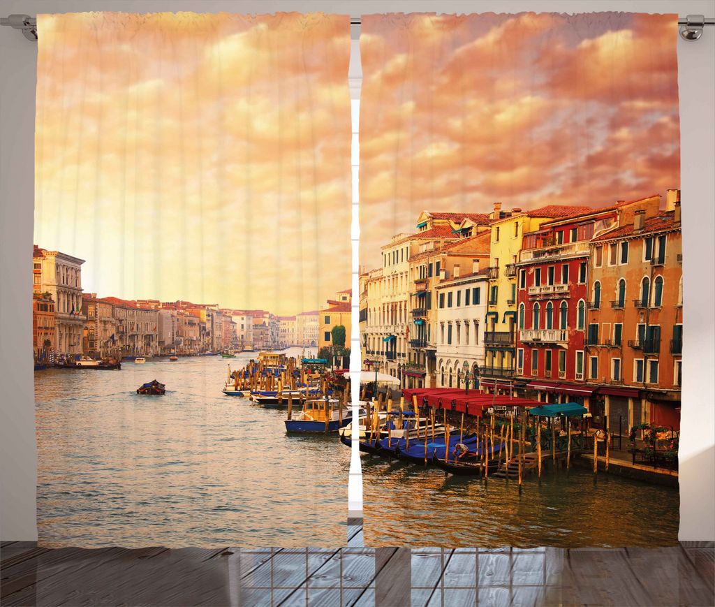ABAKUHAUS Landschaft Rustikaler Gardine, Italienisches Venezia-Bild, Schlafzimmer Kräuselband Vorhang mit Schlaufen und Haken, 280 x 225 cm, Mehrf...