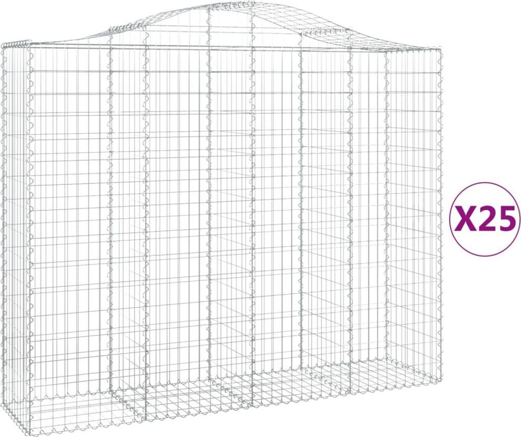 vidaXL Gabionen mit Hochbogen 25Stk. 200x50x160/180cm Verzinktes Eisen