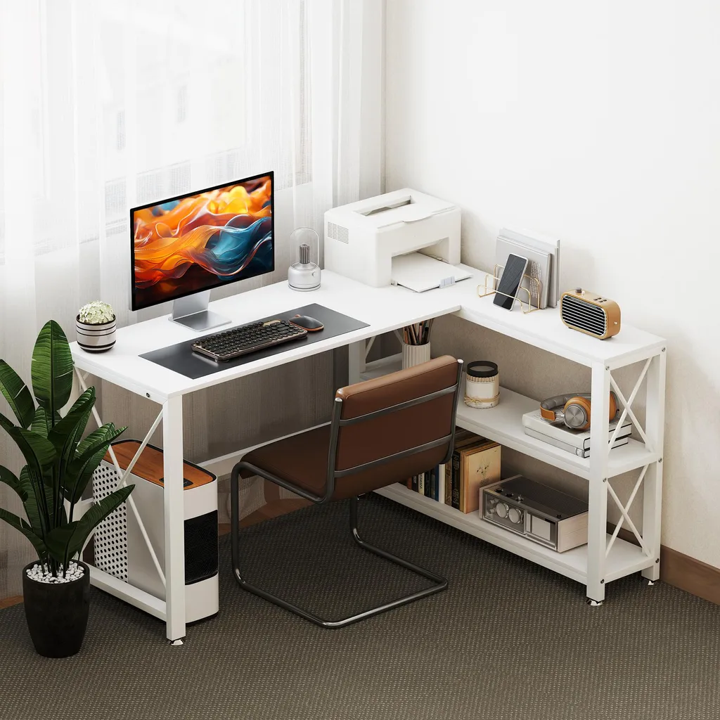 Bureau informatique d'angle pour petits espaces et télétravail efficace
