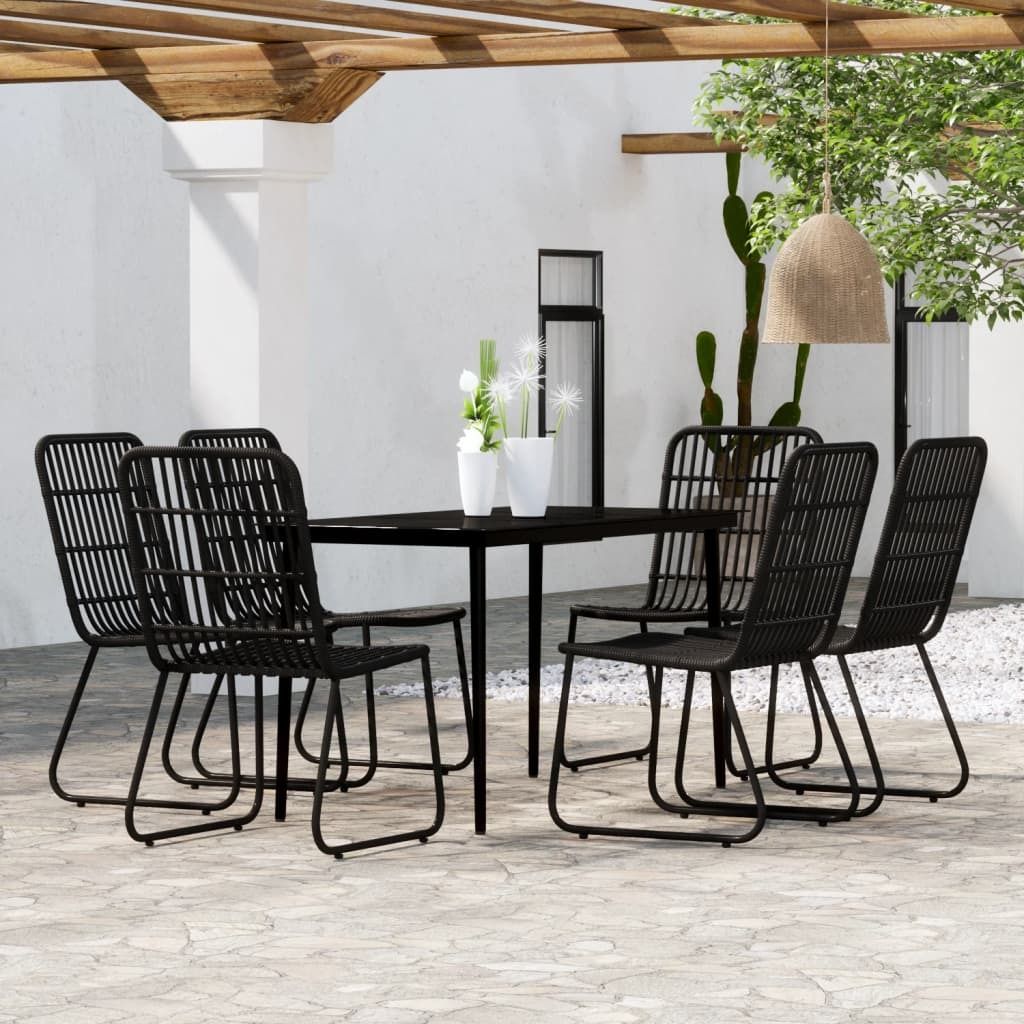 "Rabatt" 7-tlg. Garten-Essgruppe - mit tishe & Stuhl - Schwarz - Lounge-Dining set CC3533