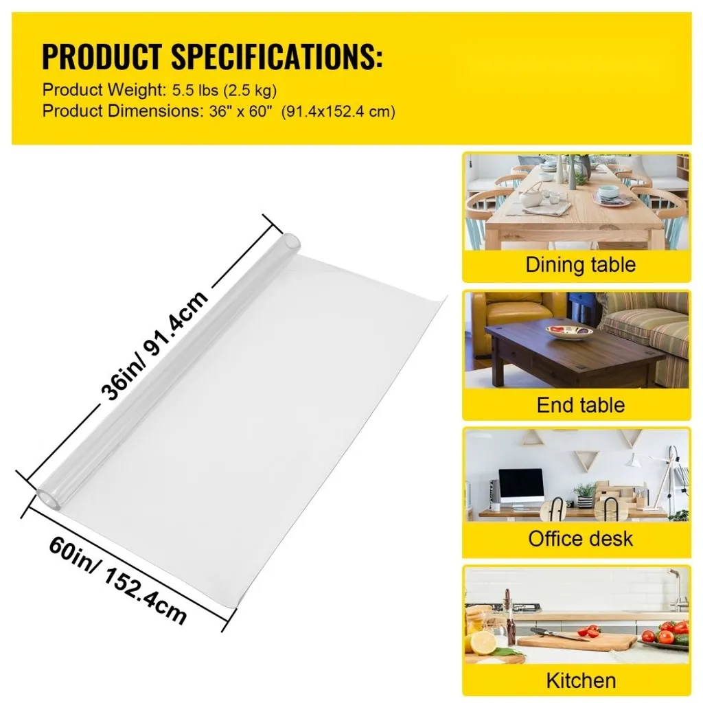 Nappe imperméable transparente en vinyle - Protection de table 91x152cm - 7