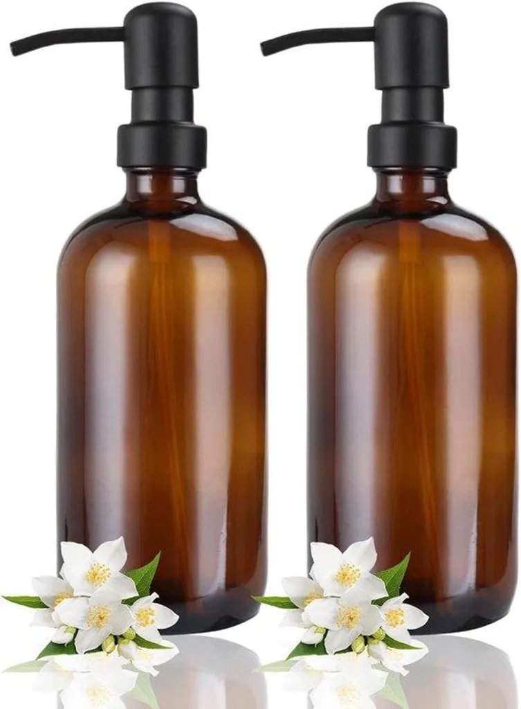 Distributeur de savon liquide en verre marron et inox 500ml - 2 pièces