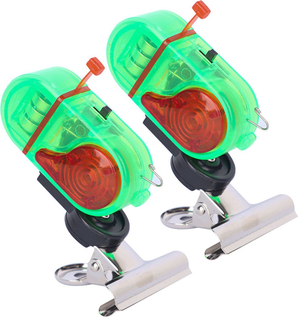 2 Stück Angelbissanzeiger mit Clip Nacht Angelruten-Alarmlicht Elektronischer Bissanzeiger Schlagsensor LED-Lampe Meeresangelzubehör